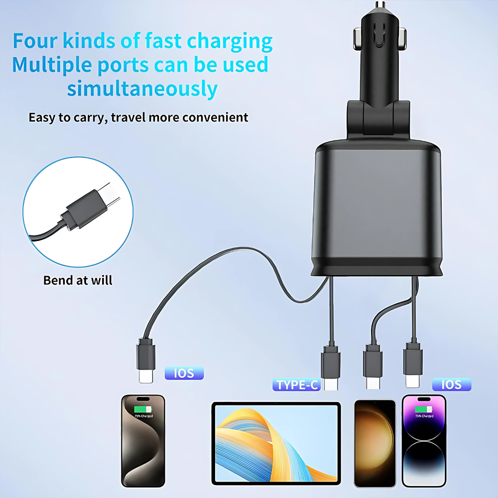 4 in 1 Retractable Car Phone Charger